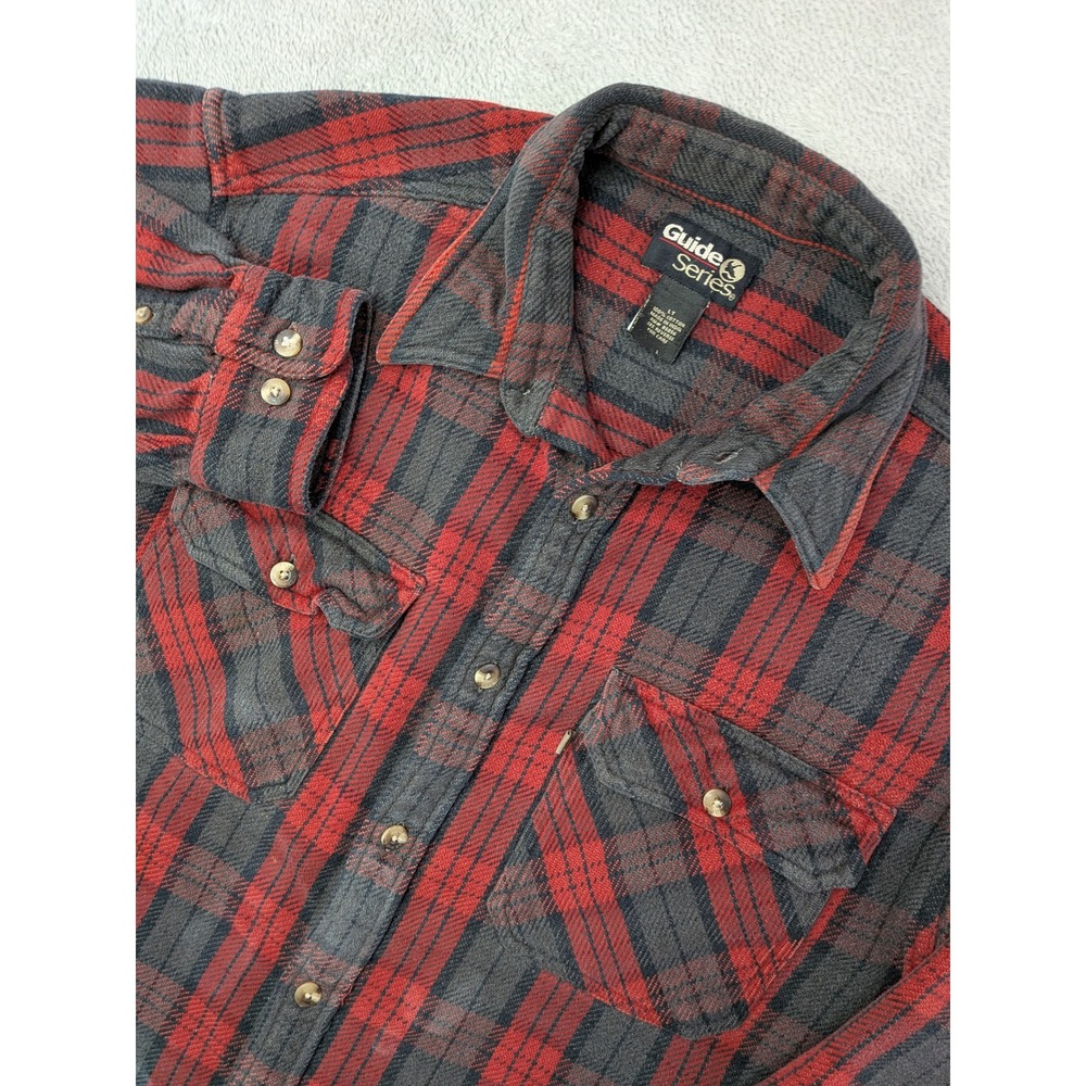 Guide Series Mens LT Red Black Plaid Flannel Long Sleeve Button Up Shirt